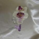 Groomsmen Boutonniere - White Orchid With Purple..